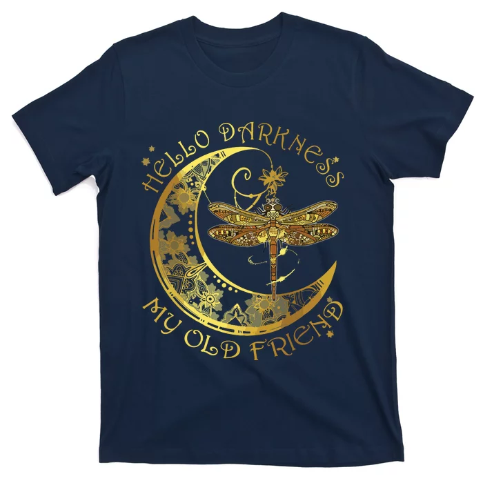 Crescent Moon Dragonfly Hello Darkness My Old Friend T-Shirt