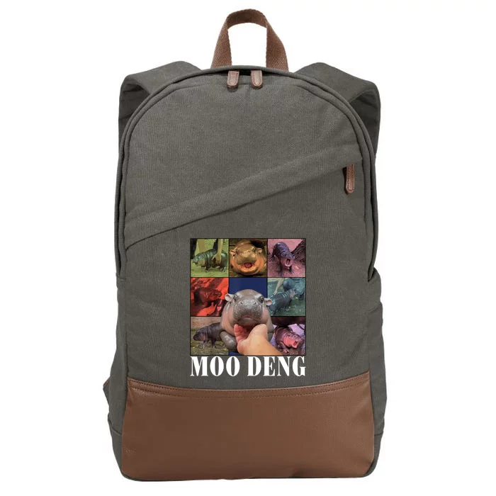 Colorful Moo Deng Retro Photo Hippo Cotton Canvas Backpack