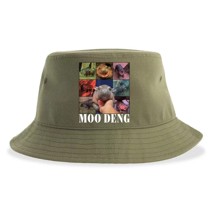 Colorful Moo Deng Retro Photo Hippo Sustainable Bucket Hat