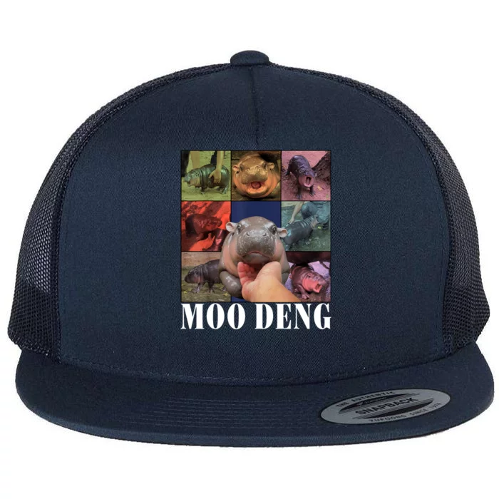 Colorful Moo Deng Retro Photo Hippo Flat Bill Trucker Hat