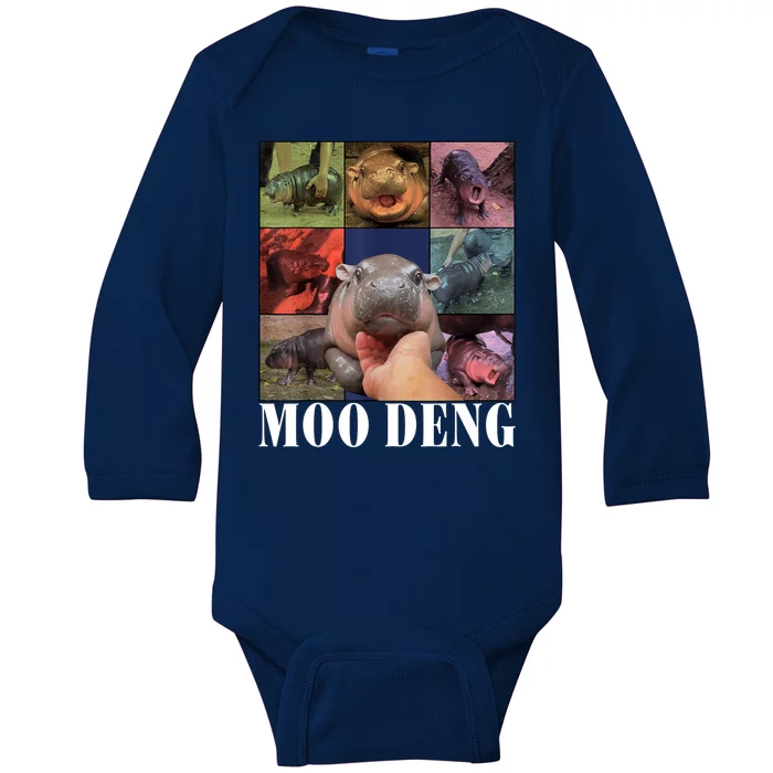 Colorful Moo Deng Retro Photo Hippo Baby Long Sleeve Bodysuit