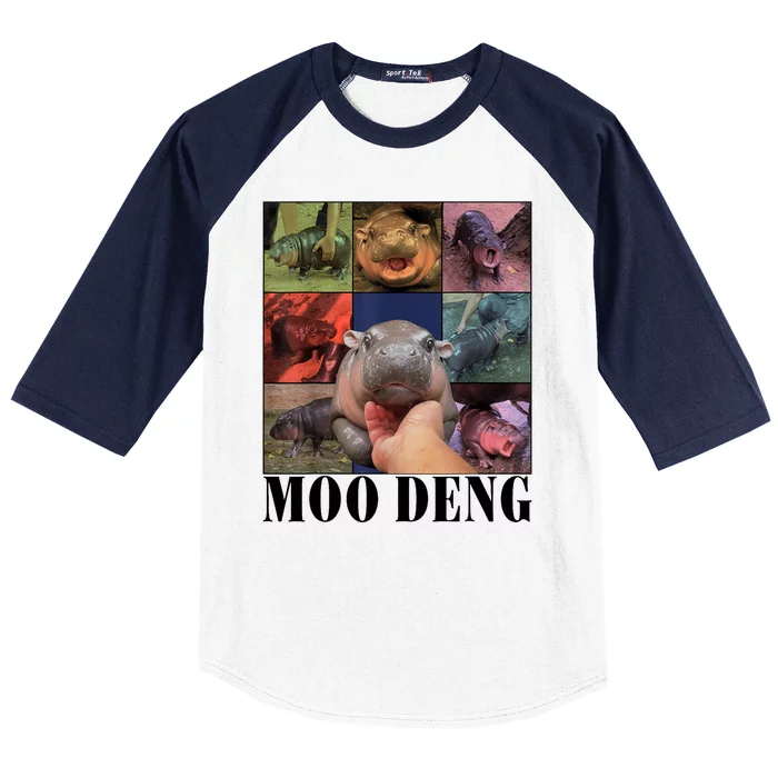 Colorful Moo Deng Retro Photo Hippo Baseball Sleeve Shirt