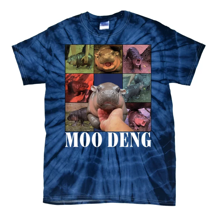 Colorful Moo Deng Retro Photo Hippo Tie-Dye T-Shirt