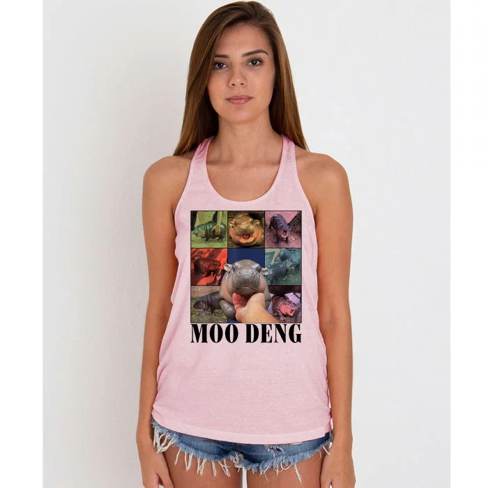 Colorful Moo Deng Retro Photo Hippo Women's Knotted Racerback Tank