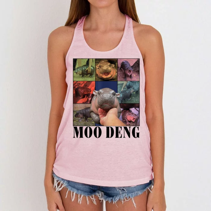 Colorful Moo Deng Retro Photo Hippo Women's Knotted Racerback Tank