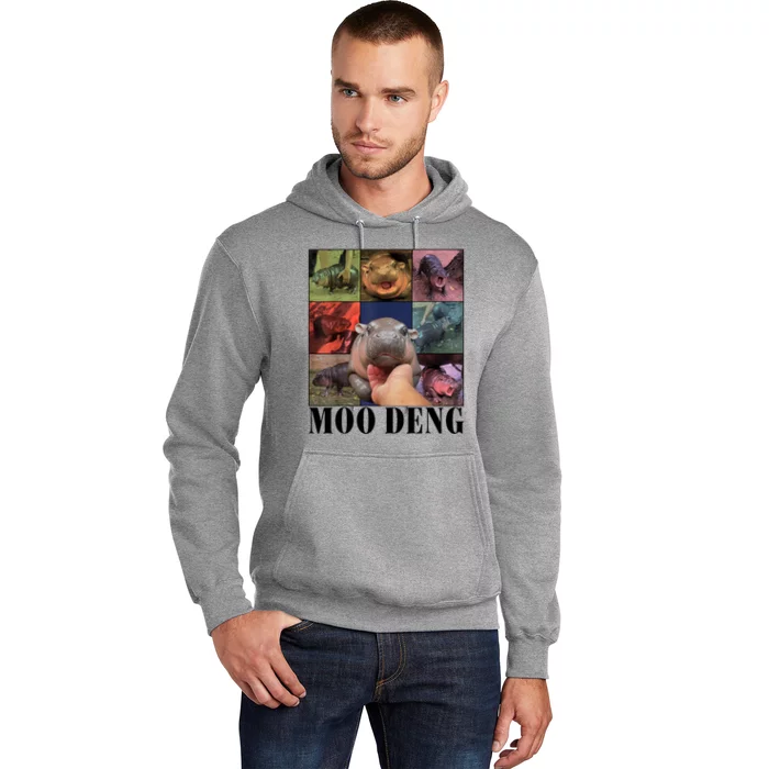 Colorful Moo Deng Retro Photo Hippo Hoodie