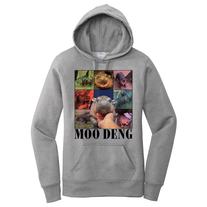 Colorful Moo Deng Retro Photo Hippo Women's Pullover Hoodie