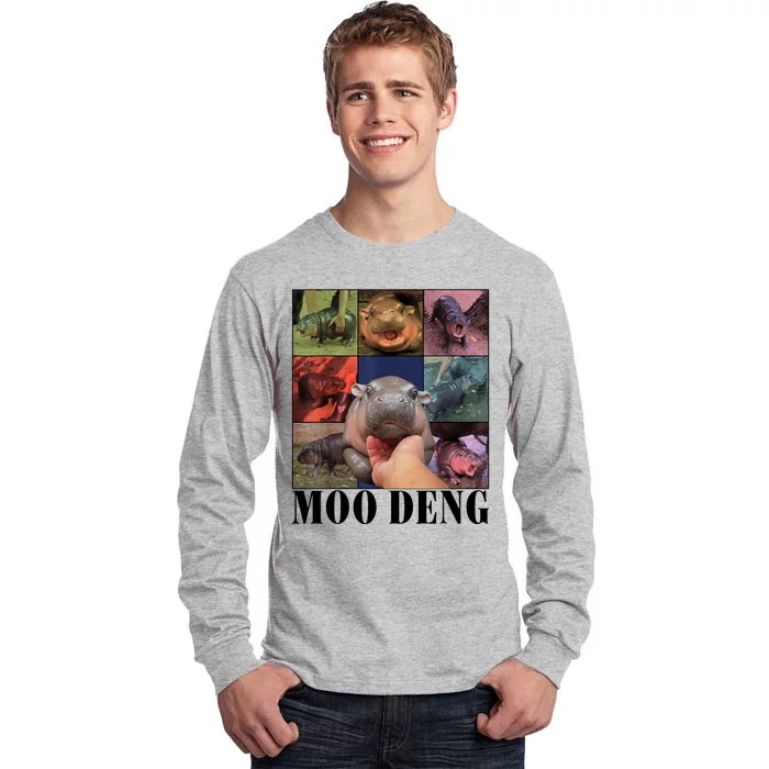 Colorful Moo Deng Retro Photo Hippo Tall Long Sleeve T-Shirt