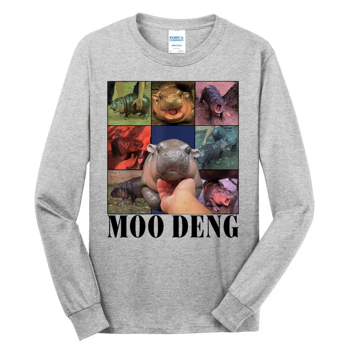 Colorful Moo Deng Retro Photo Hippo Tall Long Sleeve T-Shirt