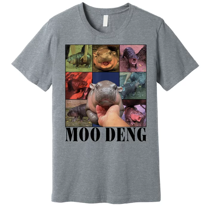 Colorful Moo Deng Retro Photo Hippo Premium T-Shirt