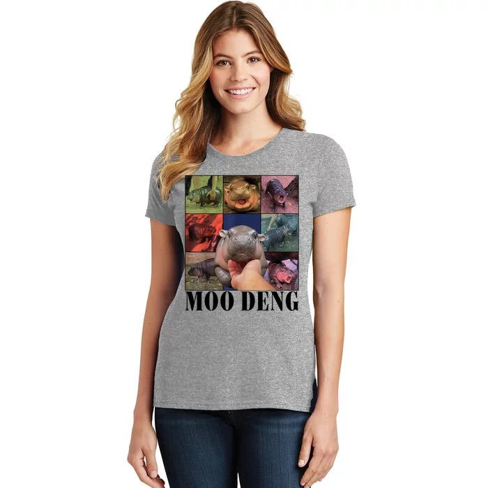 Colorful Moo Deng Retro Photo Hippo Women's T-Shirt