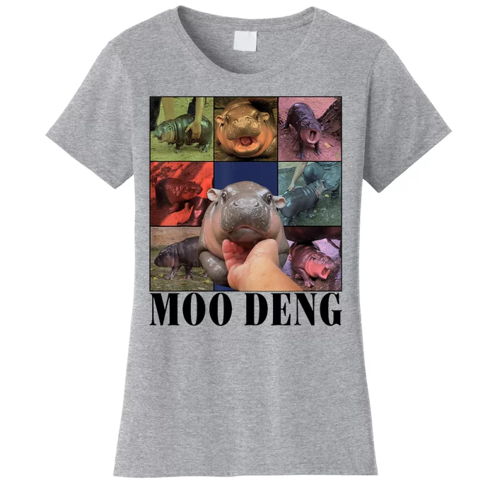 Colorful Moo Deng Retro Photo Hippo Women's T-Shirt