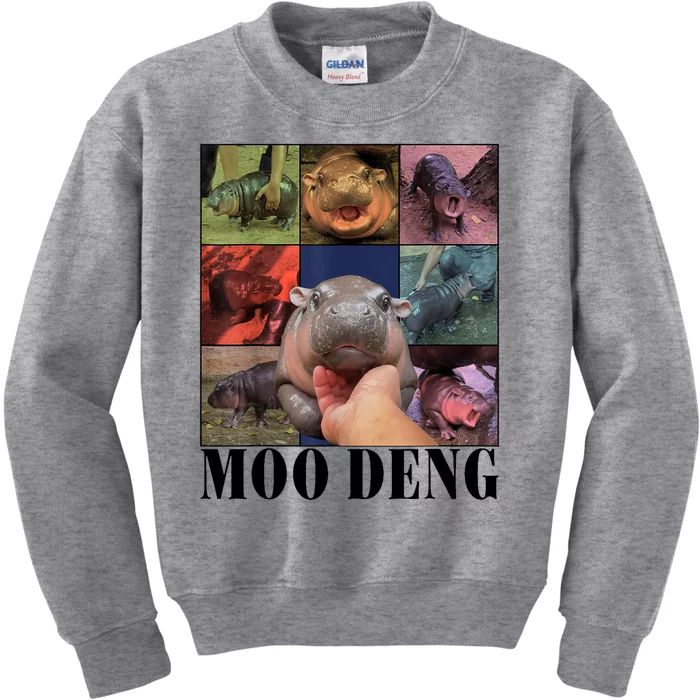 Colorful Moo Deng Retro Photo Hippo Kids Sweatshirt