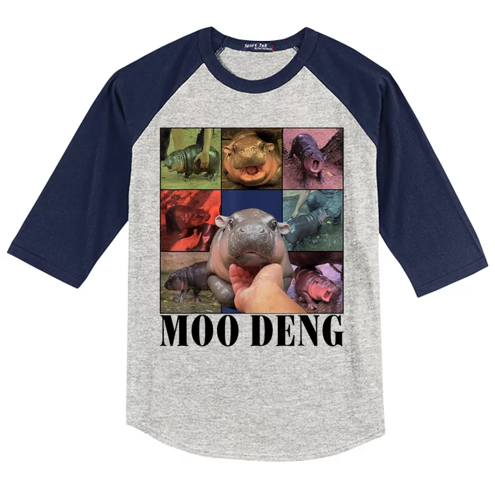 Colorful Moo Deng Retro Photo Hippo Kids Colorblock Raglan Jersey