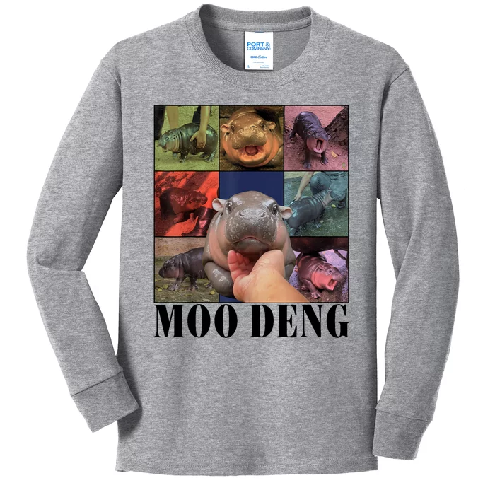 Colorful Moo Deng Retro Photo Hippo Kids Long Sleeve Shirt