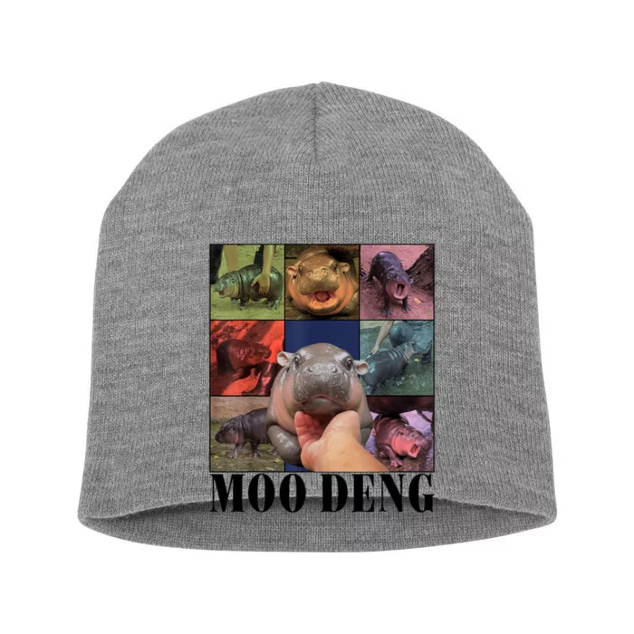 Colorful Moo Deng Retro Photo Hippo Short Acrylic Beanie