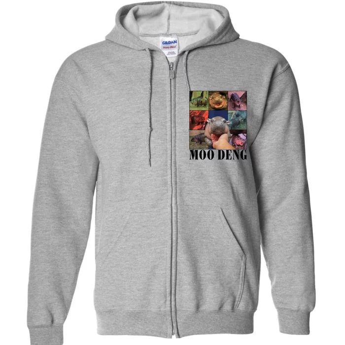 Colorful Moo Deng Retro Photo Hippo Full Zip Hoodie