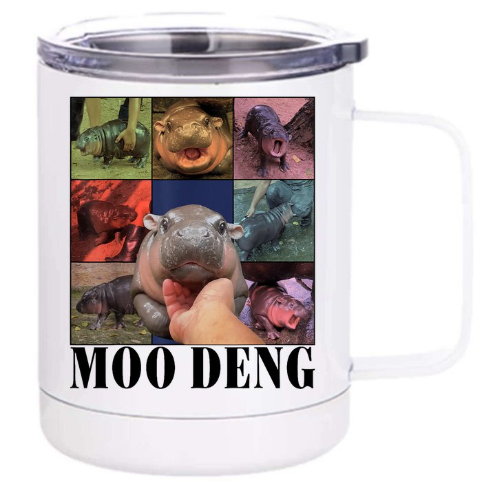 Colorful Moo Deng Retro Photo Hippo Front & Back 12oz Stainless Steel Tumbler Cup