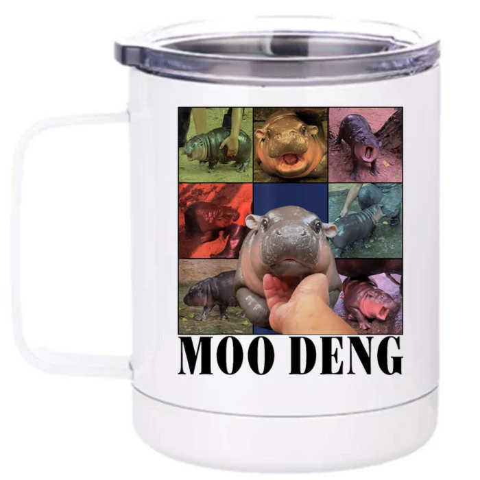 Colorful Moo Deng Retro Photo Hippo Front & Back 12oz Stainless Steel Tumbler Cup