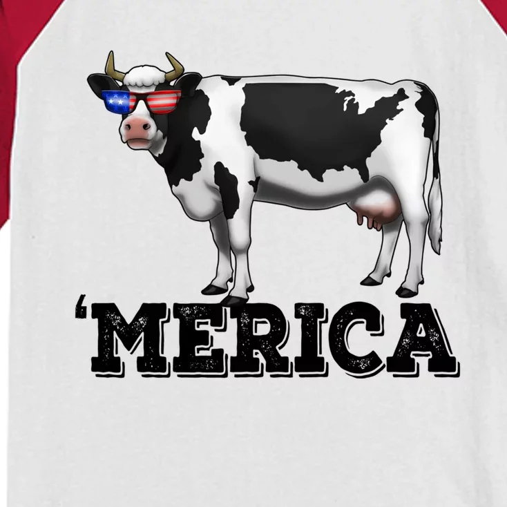 Cow Merica Dairy Farmer Funny Farm Animal Cool Gift Kids Colorblock Raglan Jersey