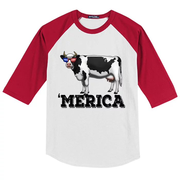 Cow Merica Dairy Farmer Funny Farm Animal Cool Gift Kids Colorblock Raglan Jersey