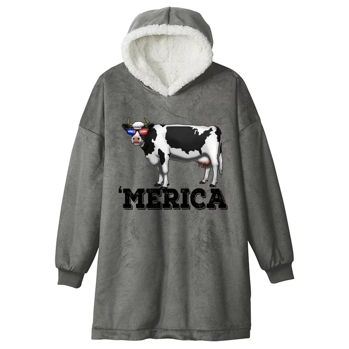 Cow Merica Dairy Farmer Funny Farm Animal Cool Gift Hooded Wearable Blanket