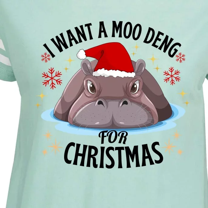 Cute Moo Deng Christmas I Want A Moo Deng For Christmas Enza Ladies Jersey Football T-Shirt