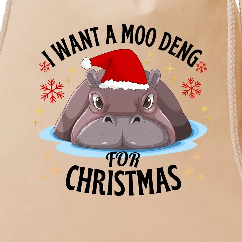 Cute Moo Deng Christmas I Want A Moo Deng For Christmas Drawstring Bag