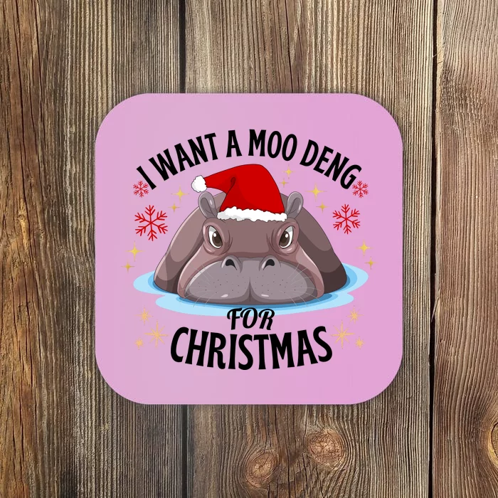 Cute Moo Deng Christmas I Want A Moo Deng For Christmas Coaster