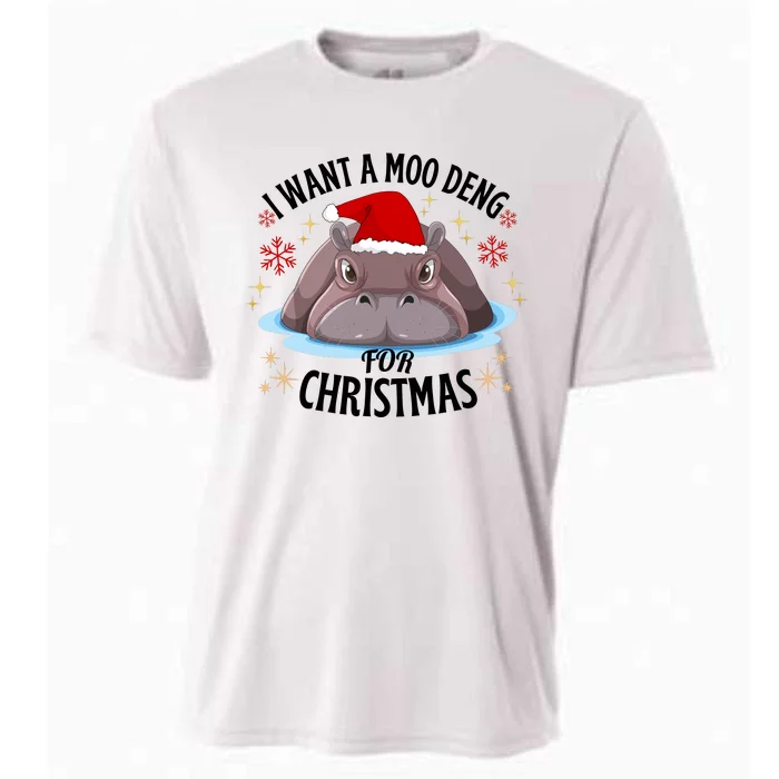 Cute Moo Deng Christmas I Want A Moo Deng For Christmas Cooling Performance Crew T-Shirt