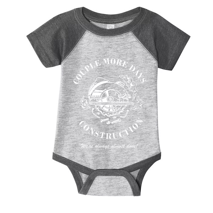 Couple More Days Construction We're Always Almost Done Funny Infant Baby Jersey Bodysuit