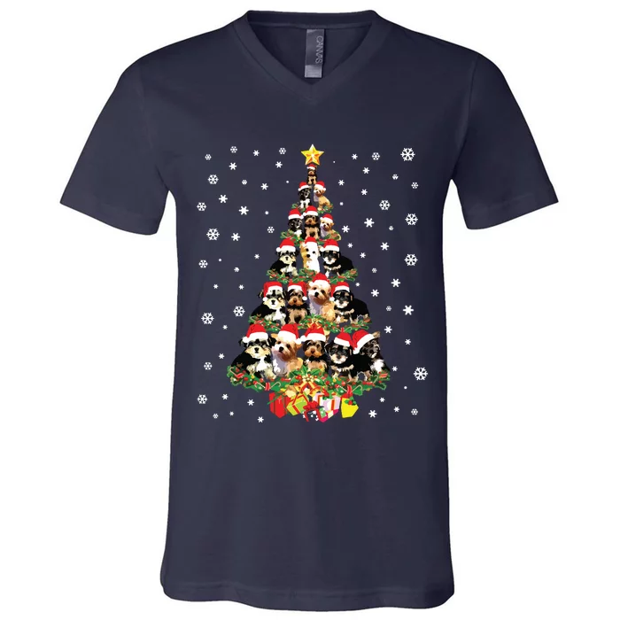 Cute Morkie Dog Christmas Tree Gifts Decor Xmas Tree V-Neck T-Shirt