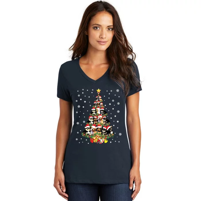 Cute Morkie Dog Christmas Tree Gifts Decor Xmas Tree Women's V-Neck T-Shirt