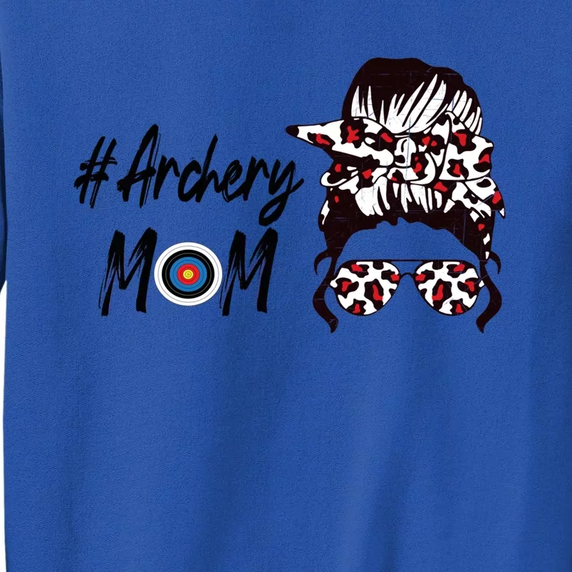 Cute Mothers Day Leopard Print Messy Bun Archery Momlife Gift Tall Sweatshirt