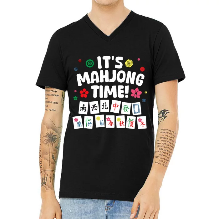 Cute Mahjong Design For Tile Game Mahjong Player V-Neck T-Shirt