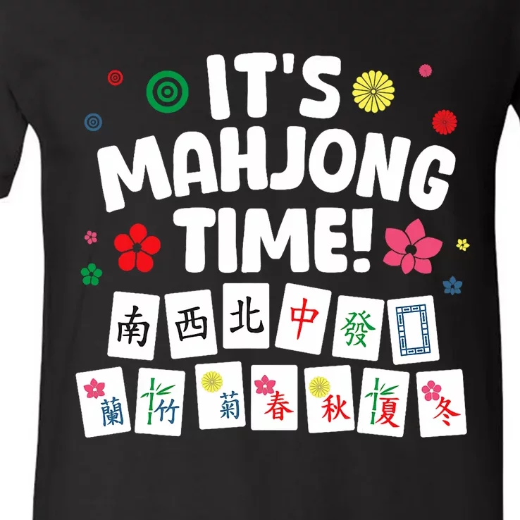 Cute Mahjong Design For Tile Game Mahjong Player V-Neck T-Shirt