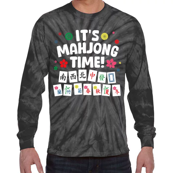 Cute Mahjong Design For Tile Game Mahjong Player Tie-Dye Long Sleeve Shirt