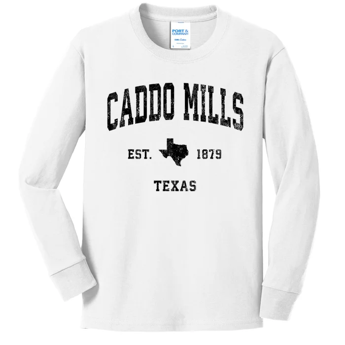 Caddo Mills Est 1879 Texas Tx Vintage Established Athletic Sports Design Kids Long Sleeve Shirt