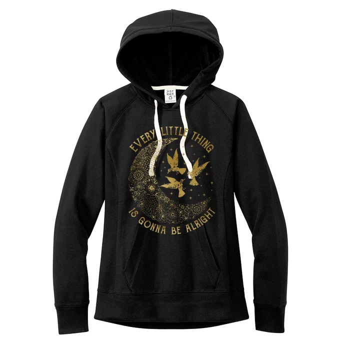 Crescent Moon Every Little Thing Is Gonna Be Alright Birds Women's Fleece Hoodie