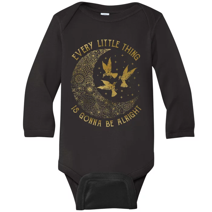 Crescent Moon Every Little Thing Is Gonna Be Alright Birds Baby Long Sleeve Bodysuit