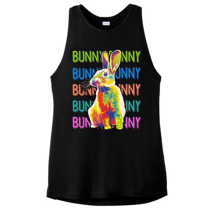 Cute Multicolor Easter Bunny Rabbit Ladies Tri-Blend Wicking Tank