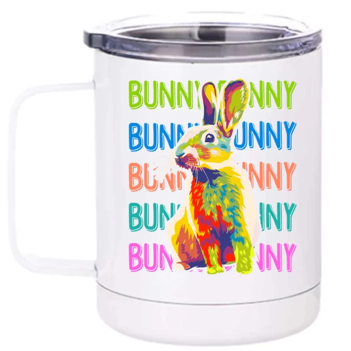 Cute Multicolor Easter Bunny Rabbit Front & Back 12oz Stainless Steel Tumbler Cup