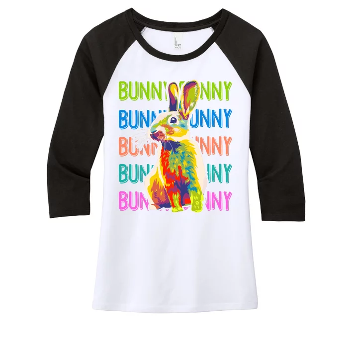 Cute Multicolor Easter Bunny Rabbit Women's Tri-Blend 3/4-Sleeve Raglan Shirt