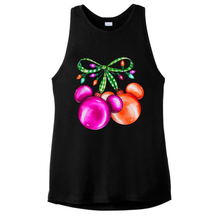 Christmas Mouse Ears Coquette Bow Holiday Festive Mouse Ears Coquette Ladies Tri-Blend Wicking Tank