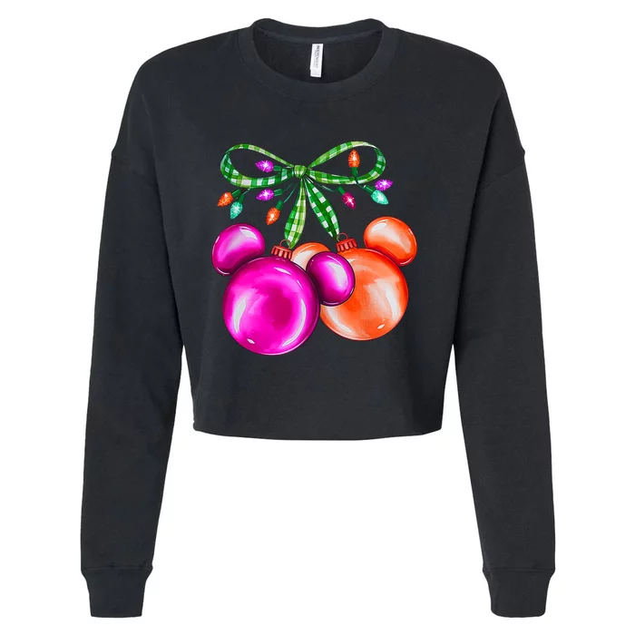 Christmas Mouse Ears Coquette Bow Holiday Festive Mouse Ears Coquette Cropped Pullover Crew