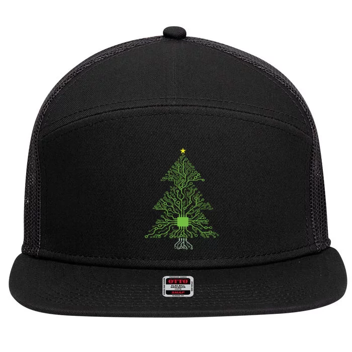 Christmas Mechanical Engineer Digital Electronic Tree 7 Panel Mesh Trucker Snapback Hat