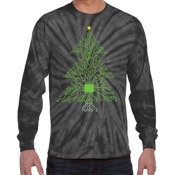 Christmas Mechanical Engineer Digital Electronic Tree Tie-Dye Long Sleeve Shirt