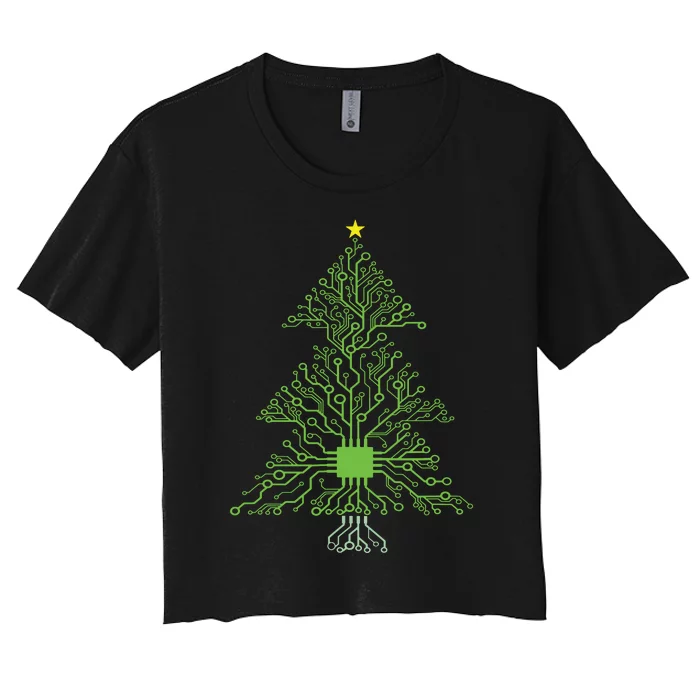 Christmas Mechanical Engineer Digital Electronic Tree Women's Crop Top Tee