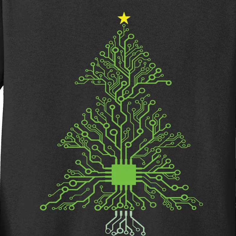 Christmas Mechanical Engineer Digital Electronic Tree Kids Long Sleeve Shirt