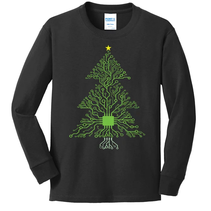 Christmas Mechanical Engineer Digital Electronic Tree Kids Long Sleeve Shirt